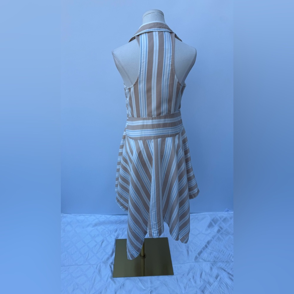 Anthropologie Maeve Asymmetrical  Wrap Shirt Dress Neutral Striped Collar SZ 6P - Picture 7 of 15